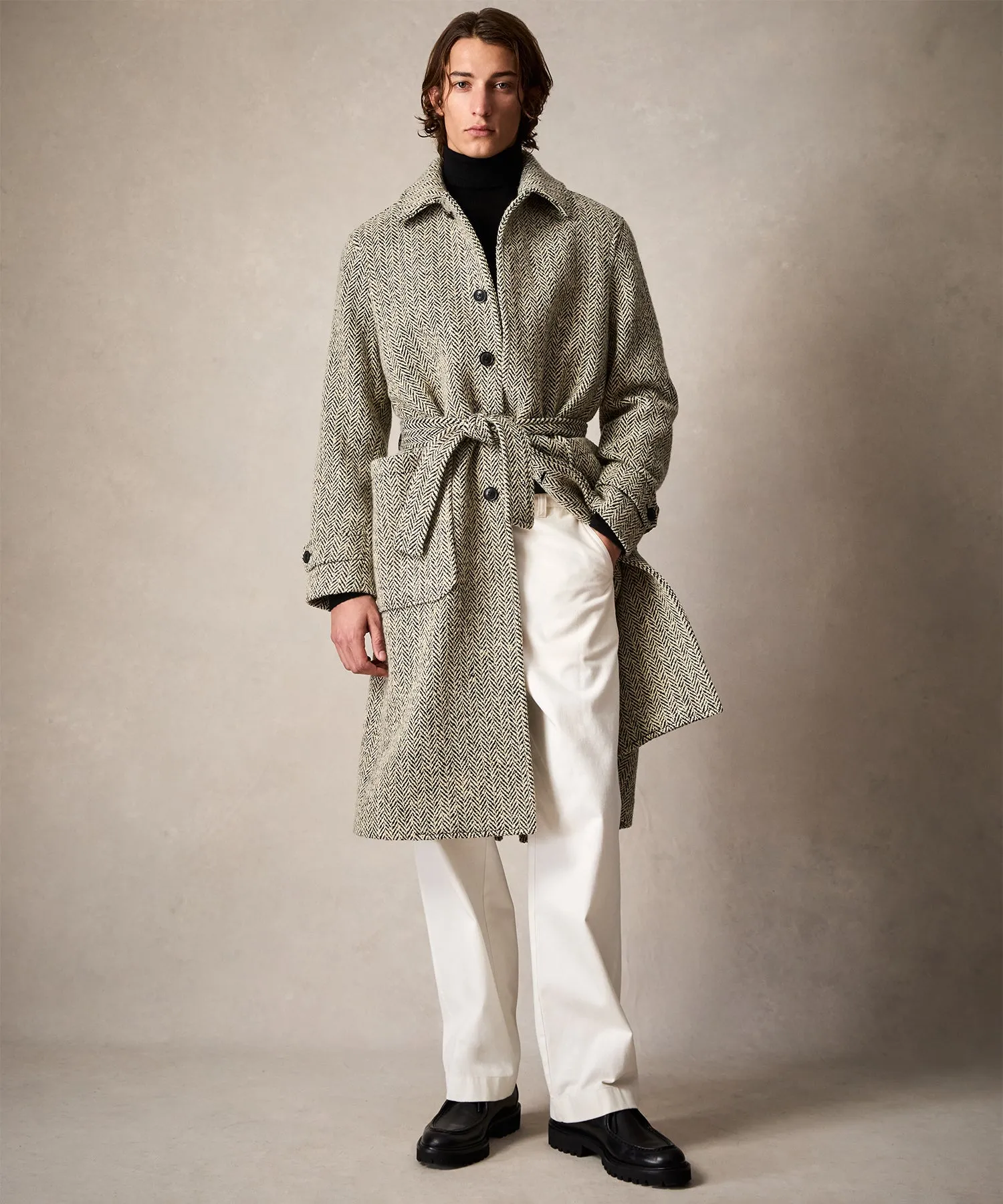 Oversized Herringbone Balmacaan in Cream