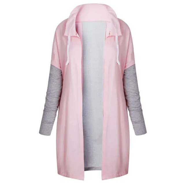 Oversized Women  Tie Collar Coat Casual Knitted  Zip-up Sweatshirts Fashion
