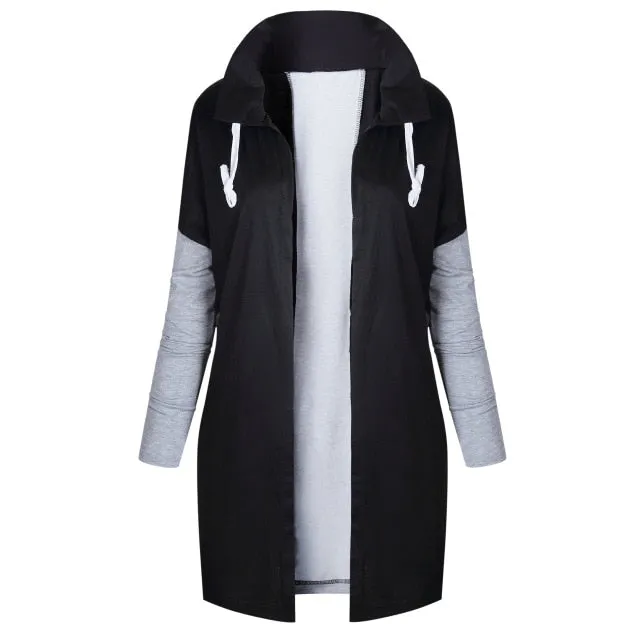 Oversized Women  Tie Collar Coat Casual Knitted  Zip-up Sweatshirts Fashion