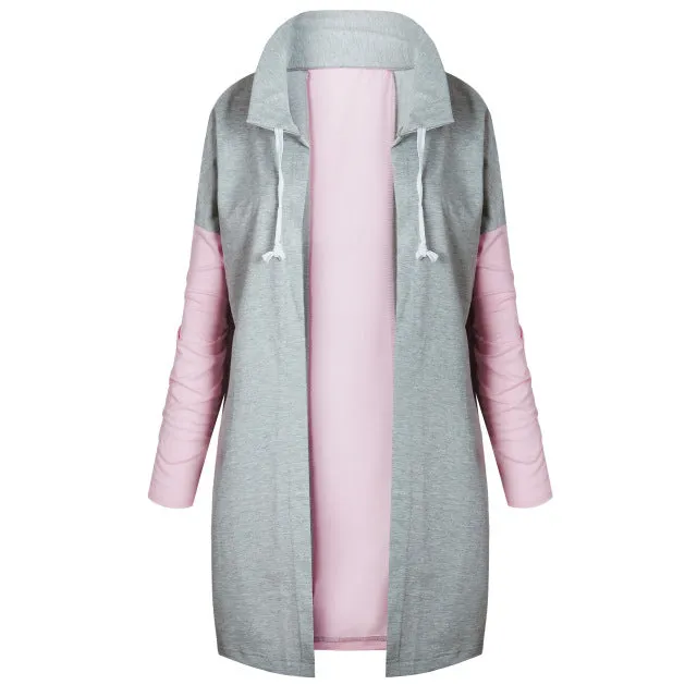 Oversized Women  Tie Collar Coat Casual Knitted  Zip-up Sweatshirts Fashion