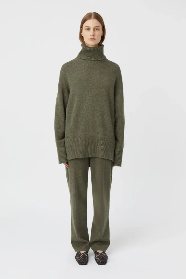 Pascal Cashmere Blend Turtleneck Army Green