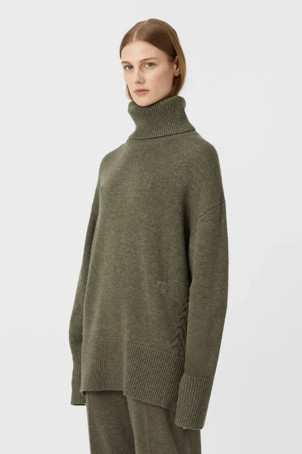 Pascal Cashmere Blend Turtleneck Army Green