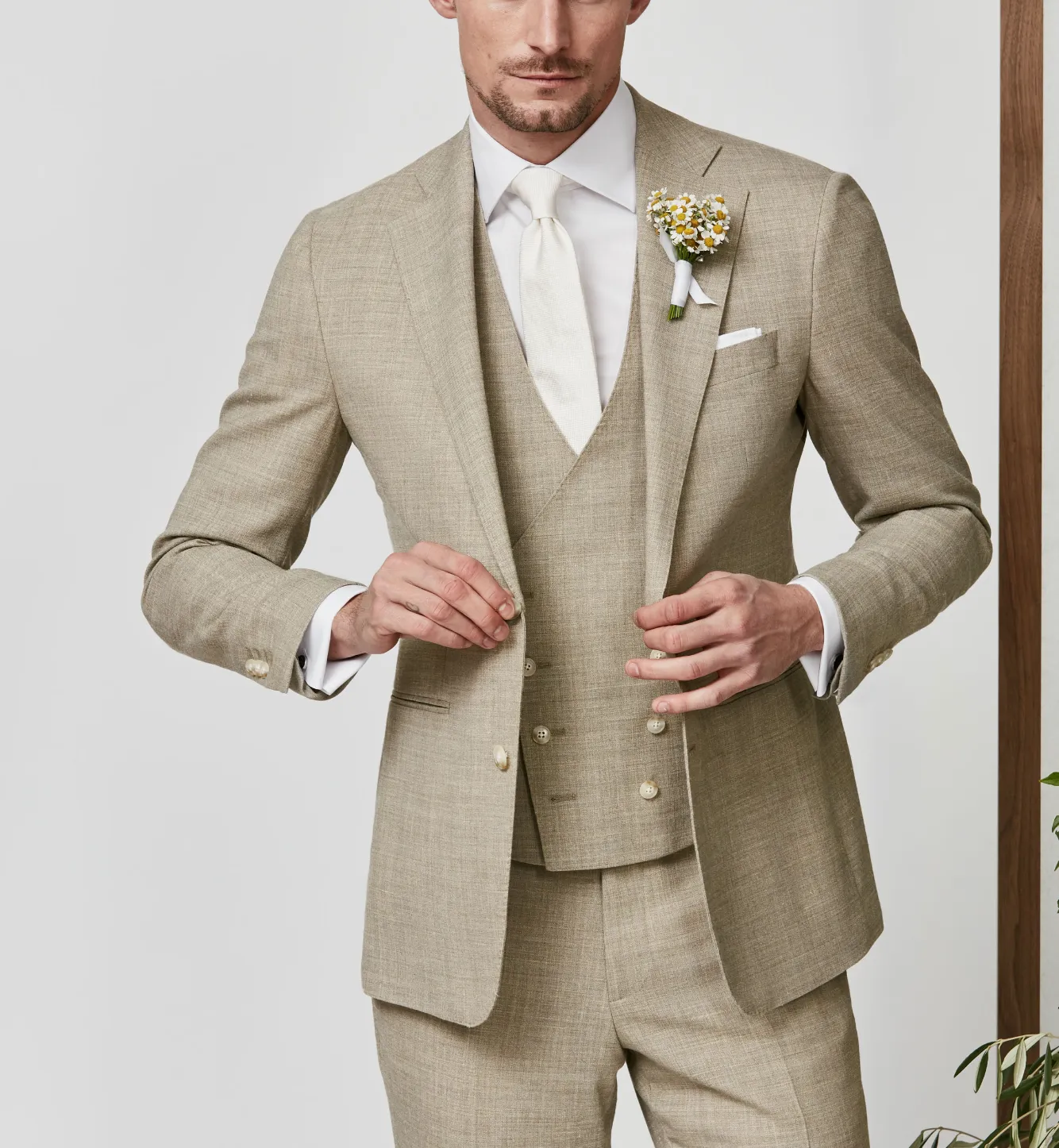 Paulo Oliveira Light Taupe Wool & Linen Stretch