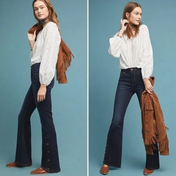 Pilcro Denim High Rise Bootcut Button Jeans Boho Western Flare Anthropologie 27