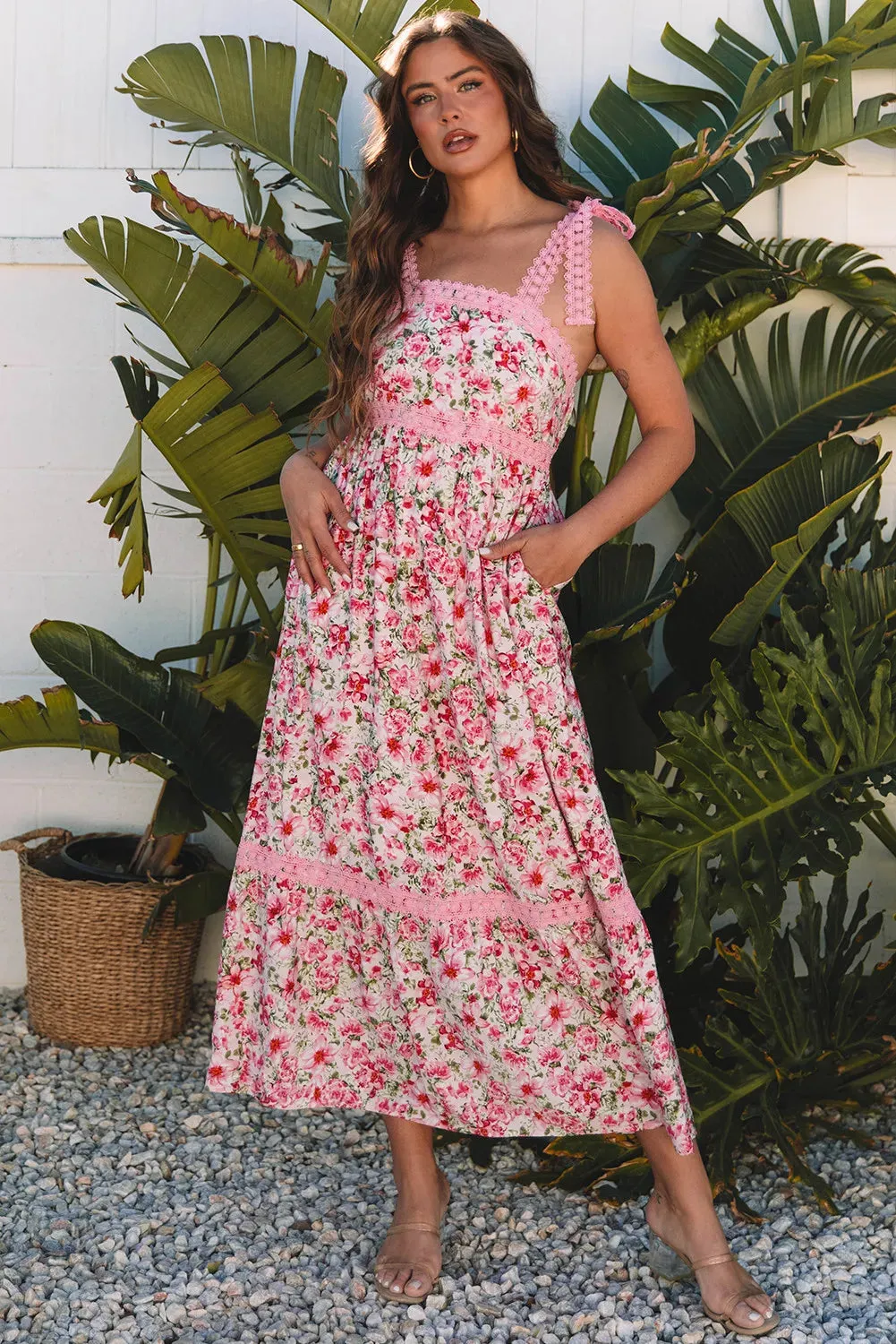 Pink Floral Lace Dress
