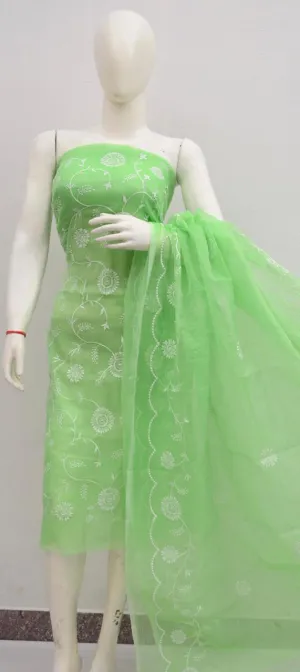 Pista Green Kota Doria Suit With Designer Kota Dupatta