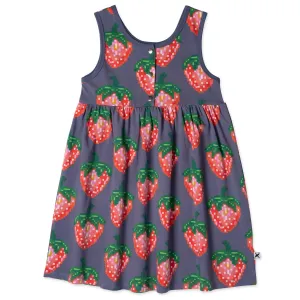 Pixelled Strawberries Dress- Midnight