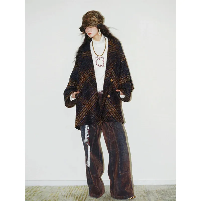 Plaid Wool Blend Midi Coat