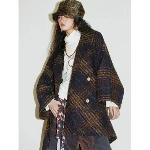 Plaid Wool Blend Midi Coat