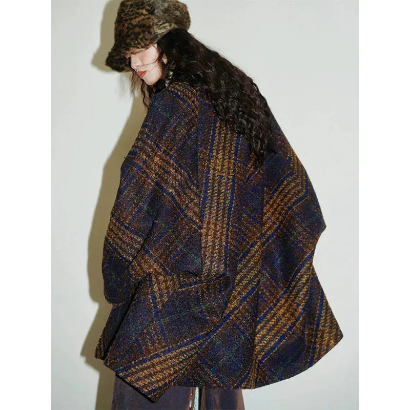 Plaid Wool Blend Midi Coat