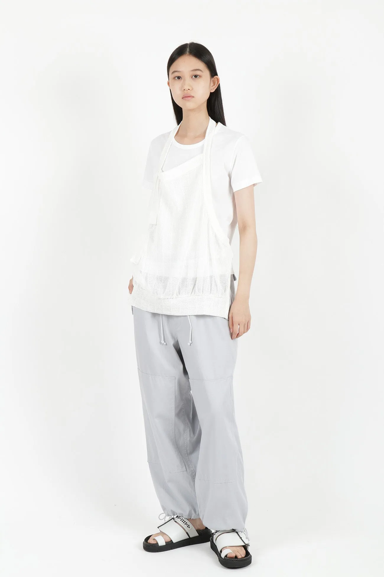 PLAIN STITCH x FAUX LINEN APRON HALF SLEEVE T
