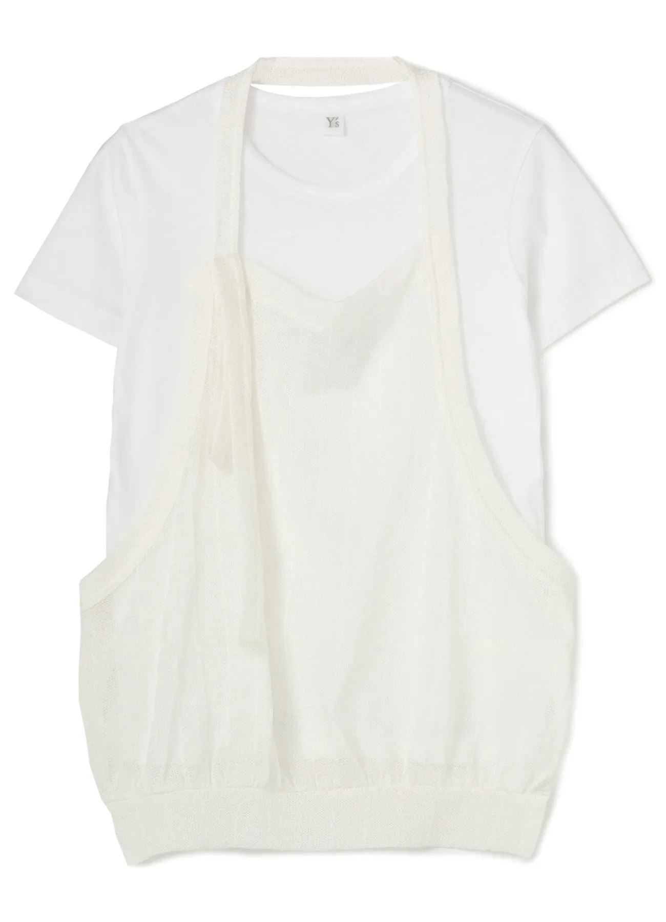 PLAIN STITCH x FAUX LINEN APRON HALF SLEEVE T
