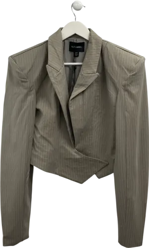 P.L.T Beige Plt Label Dark Taupe Pinstripe Oversized Blazer UK 10