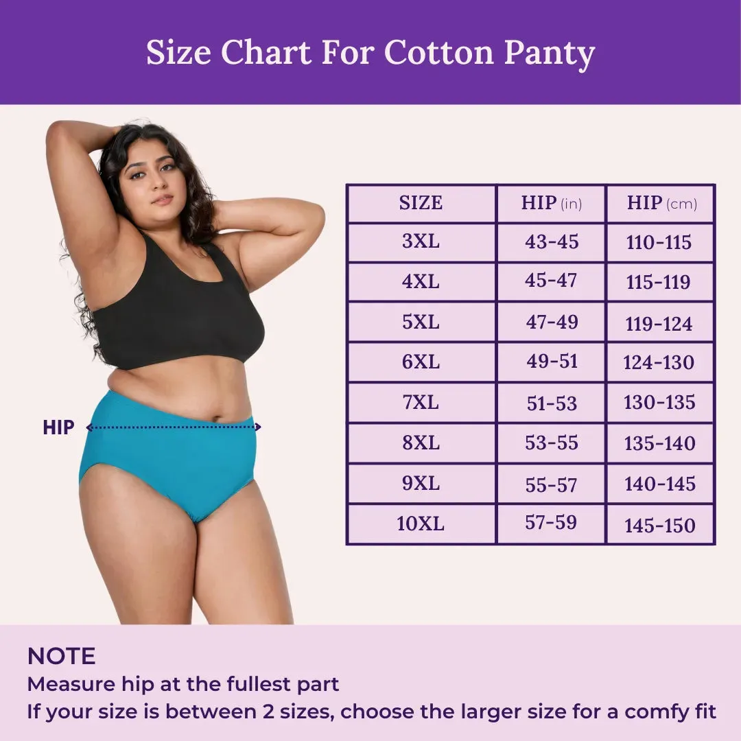 Plus Size Cotton Briefs | High Waist | Full Hip & Back Coverage | For Curvy Women | No Exposed Elastic At Waist & Thigh Round | Prevents Friction & Rash Free | 6 Pack