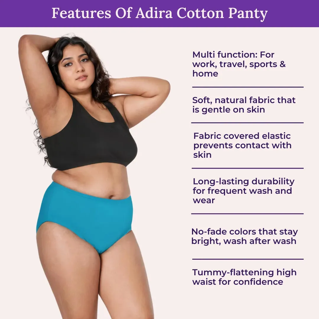 Plus Size Cotton Briefs | High Waist | Full Hip & Back Coverage | For Curvy Women | No Exposed Elastic At Waist & Thigh Round | Prevents Friction & Rash Free | 6 Pack