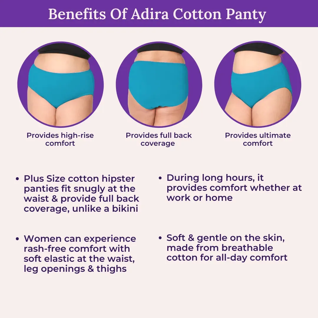 Plus Size Cotton Briefs | High Waist | Full Hip & Back Coverage | For Curvy Women | No Exposed Elastic At Waist & Thigh Round | Prevents Friction & Rash Free | 6 Pack