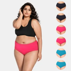Plus Size Cotton Briefs | High Waist | Full Hip & Back Coverage | For Curvy Women | No Exposed Elastic At Waist & Thigh Round | Prevents Friction & Rash Free | 6 Pack