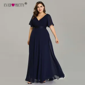 Plus Size Evening Dresses Ever Pretty EP09890 Elegant V-Neck Ruffles Chiffon Formal Evening Gown Party Dress Robe De Soiree 2019