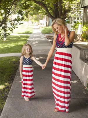 Polka Dot & Striped Mommy And Me Matching Maxi Dresses