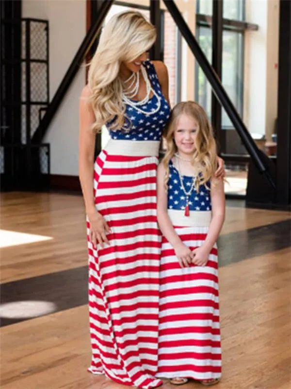 Polka Dot & Striped Mommy And Me Matching Maxi Dresses
