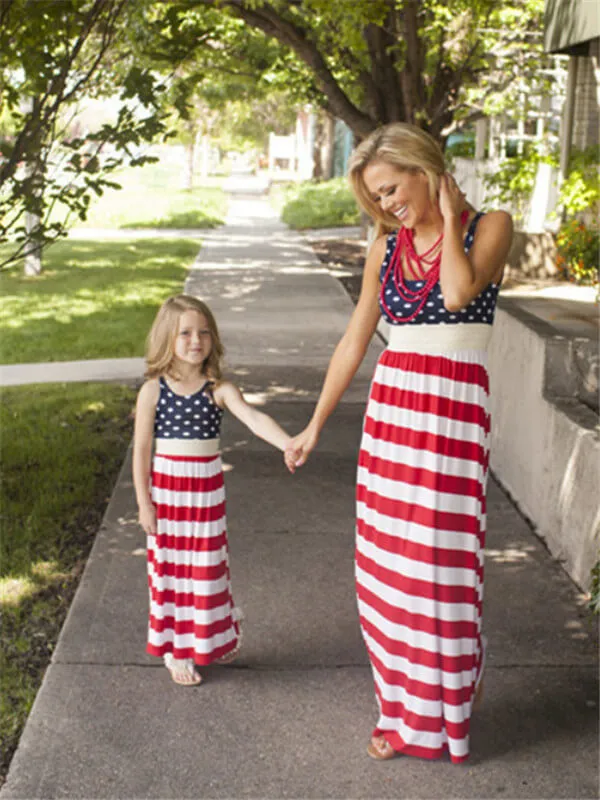 Polka Dot & Striped Mommy And Me Matching Maxi Dresses