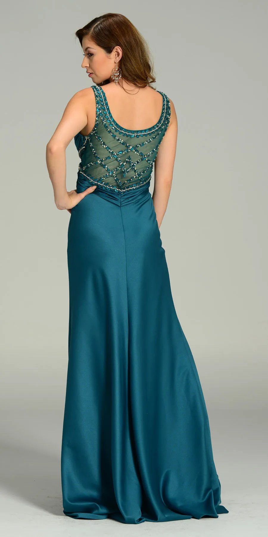 Poly USA 7266 Formal Elegant Floor Length Satin Dress