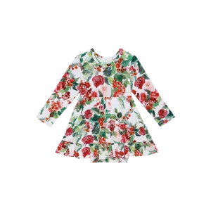 Posh Peanut Long Sleeve Girls Ruffled Bodysuit Dress in Beatrix