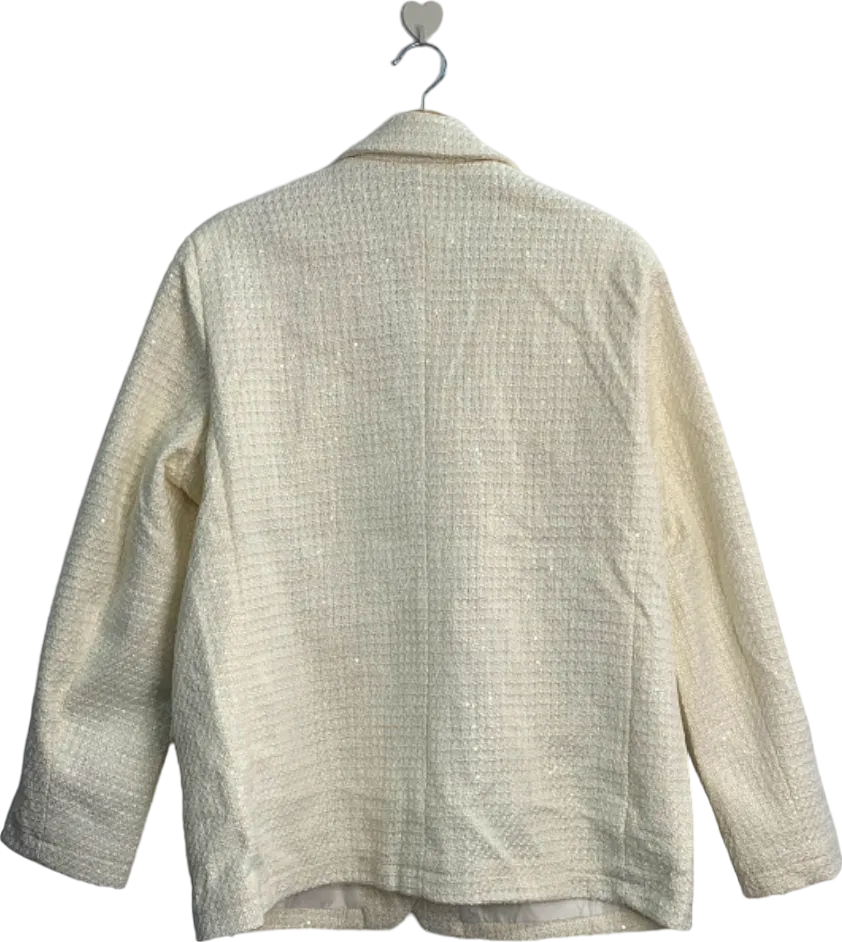 PrettyLittleThing White Glitter Textured Oversized Blazer UK 10