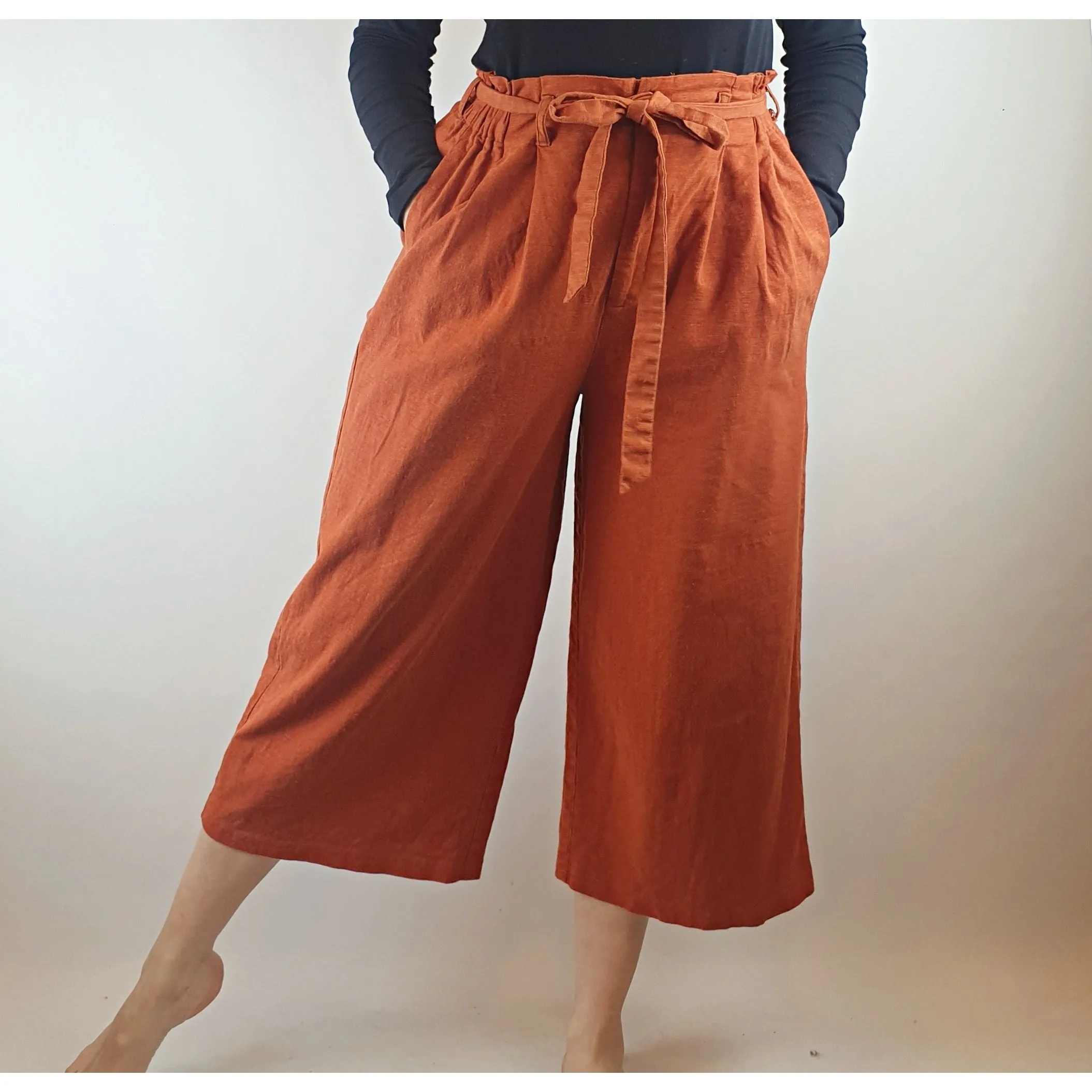 Princess Highway red linen mix wide leg pants with pockets size 10