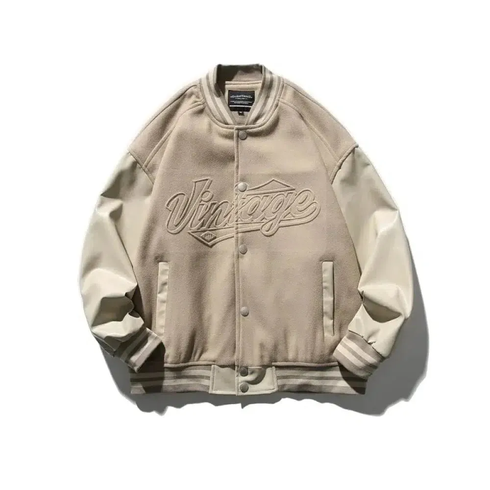 PU Leather Splicing Baseball Jacket