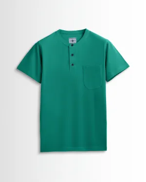 Pure Cotton Henley Pocket T shirts (Jade Green)
