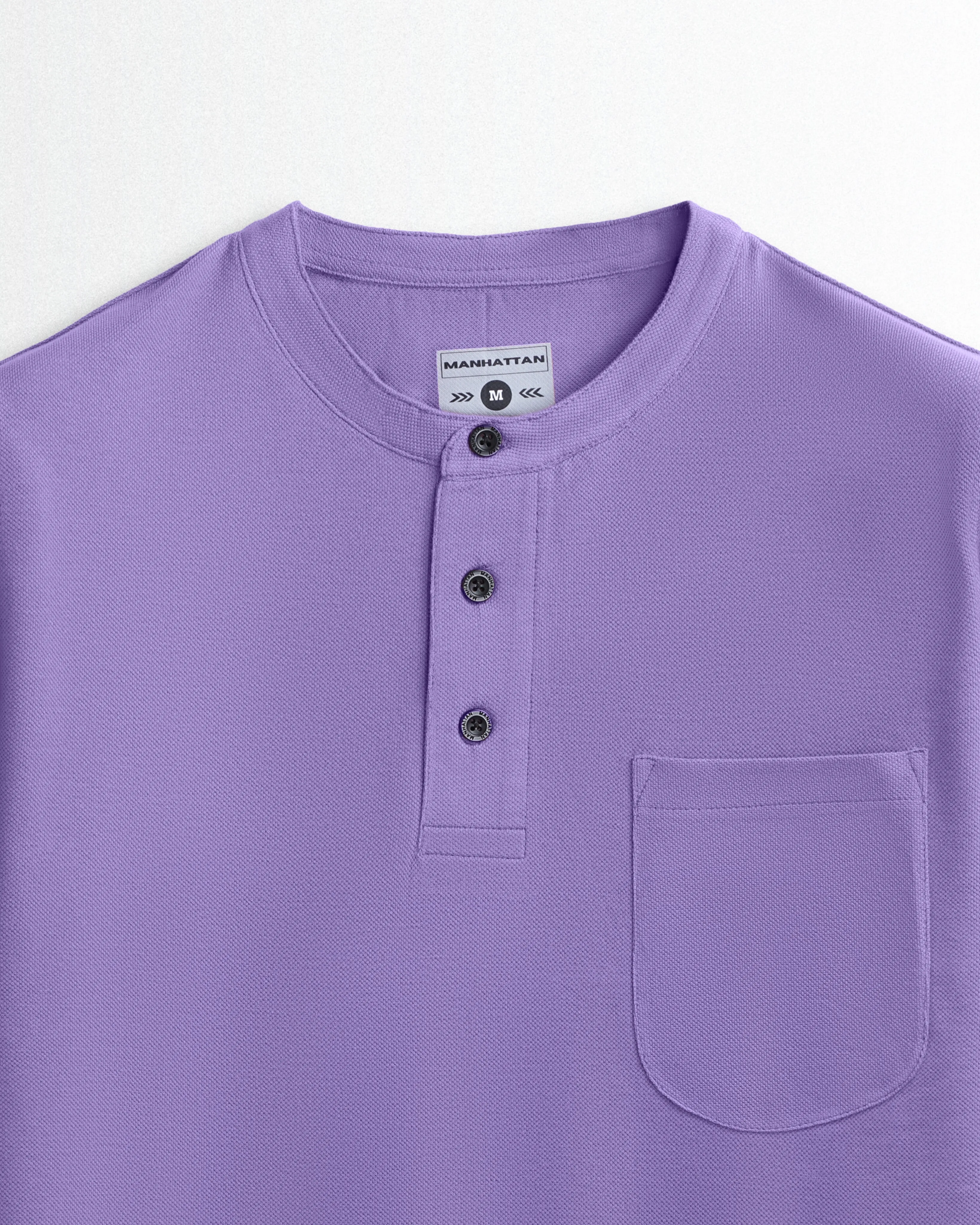 Pure Cotton Henley Pocket T shirts (Lavender)