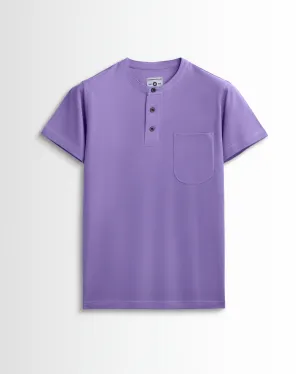 Pure Cotton Henley Pocket T shirts (Lavender)