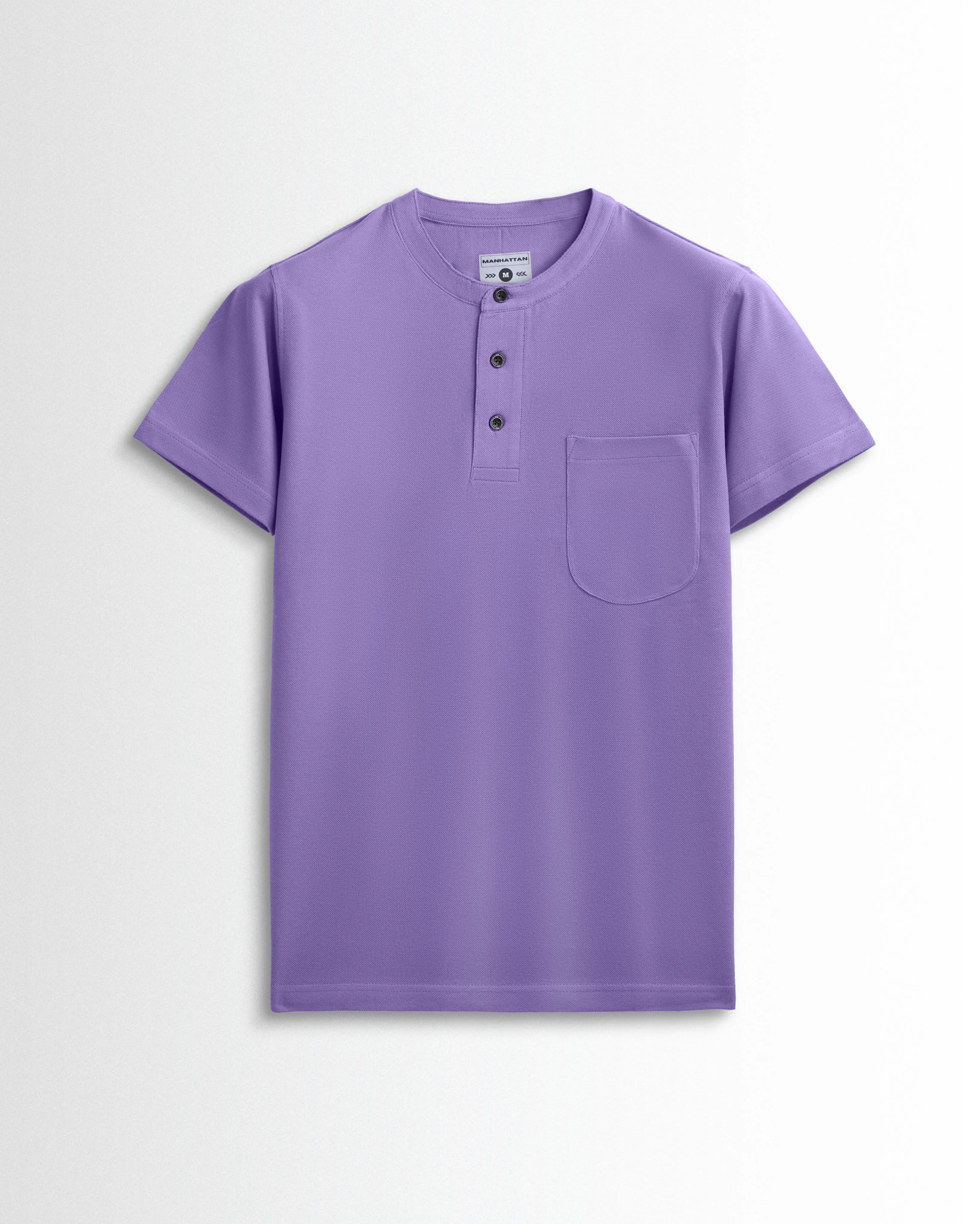 Pure Cotton Henley Pocket T shirts (Lavender)
