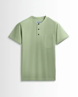Pure Cotton Henley Pocket T shirts (Light Pista)