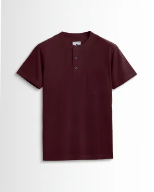 Pure Cotton Henley Pocket T shirts (Maroon)