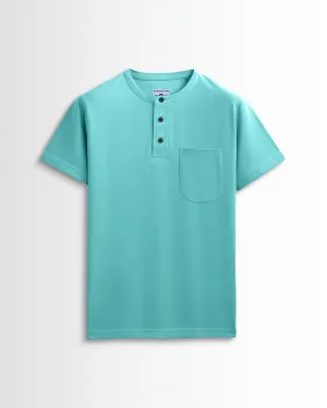 Pure Cotton Henley Pocket T shirts (Mint Blue)