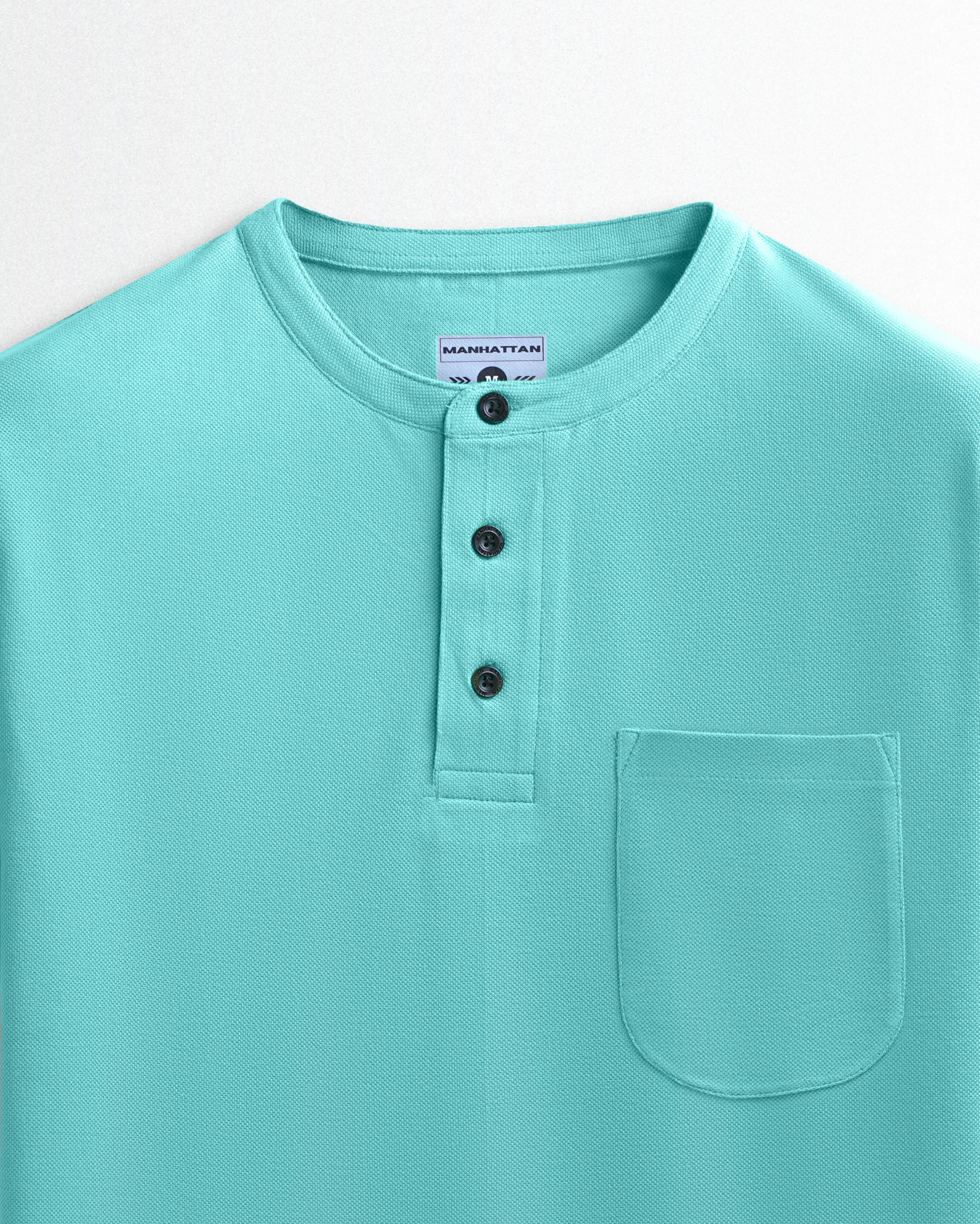 Pure Cotton Henley Pocket T shirts (Mint Blue)