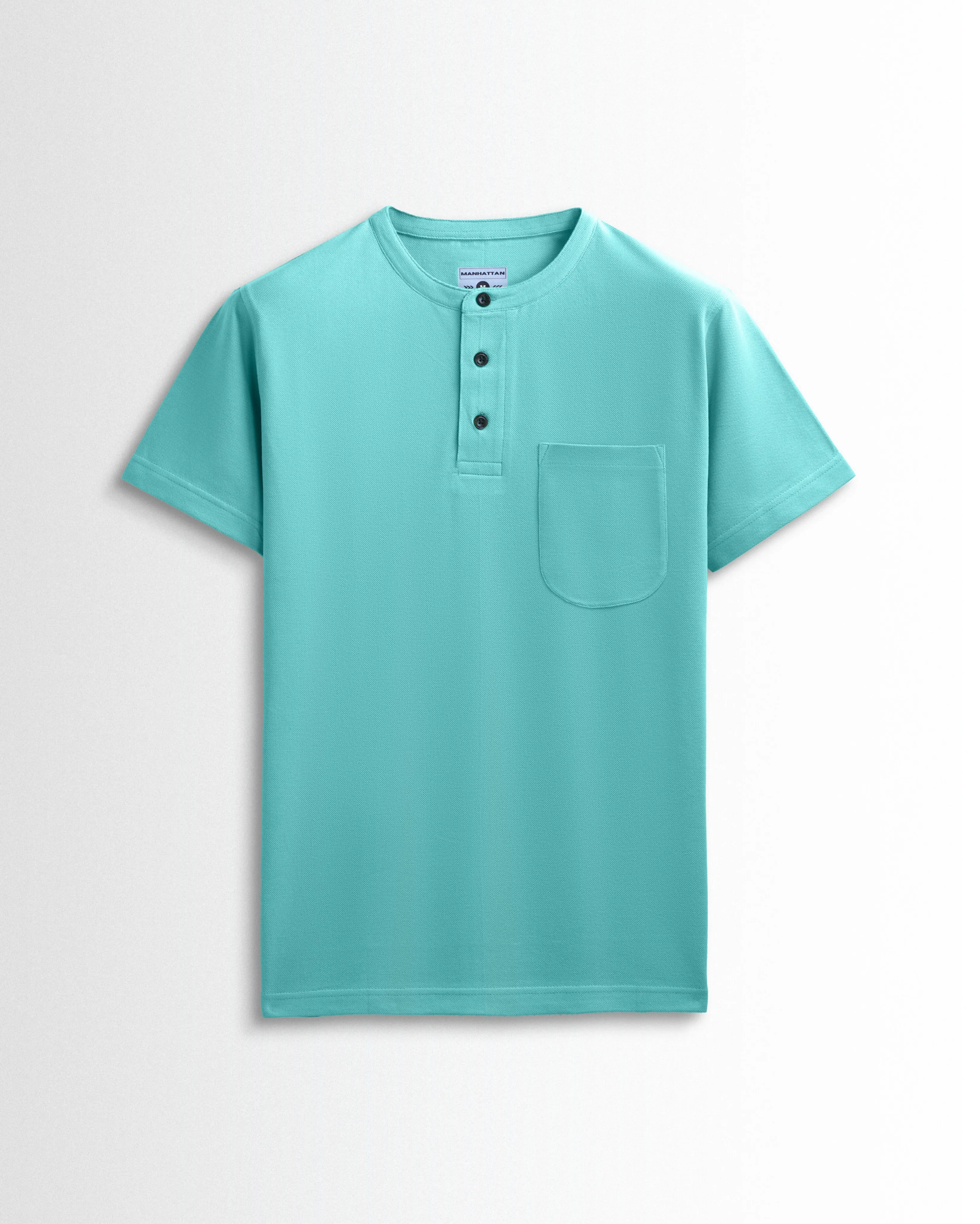 Pure Cotton Henley Pocket T shirts (Mint Blue)