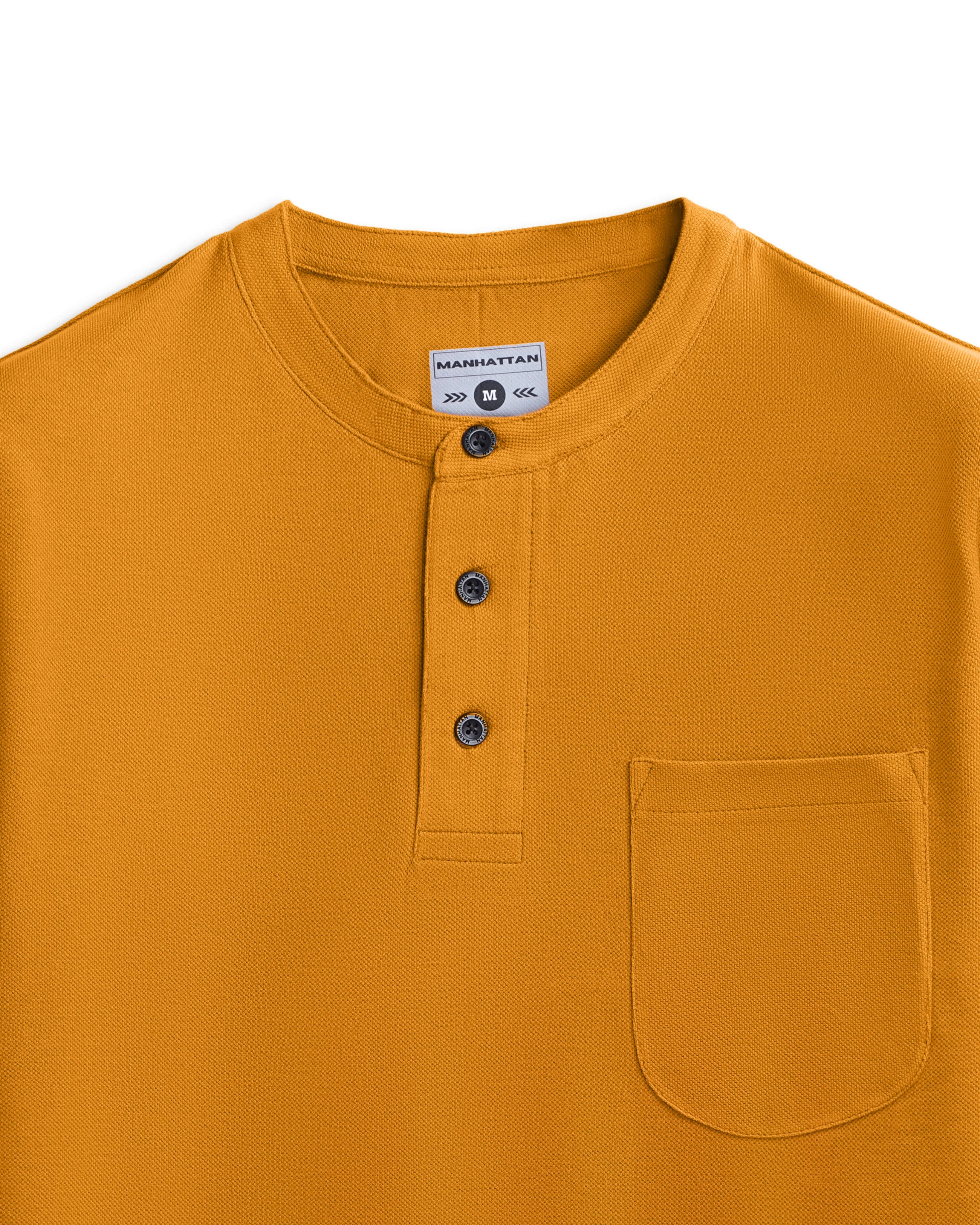 Pure Cotton Henley Pocket T shirts (Mustard)