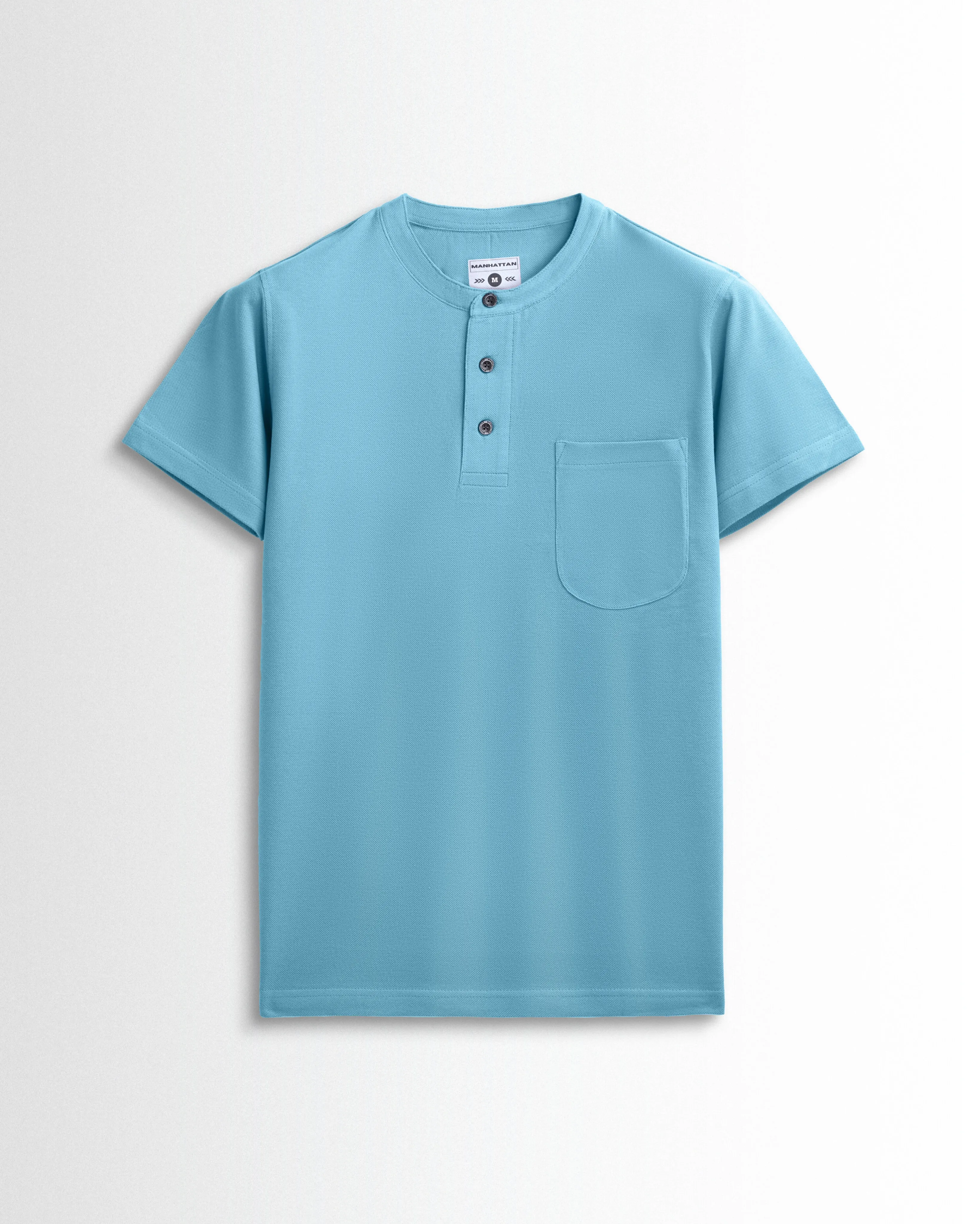 Pure Cotton Henley Pocket T shirts (Sky Blue)