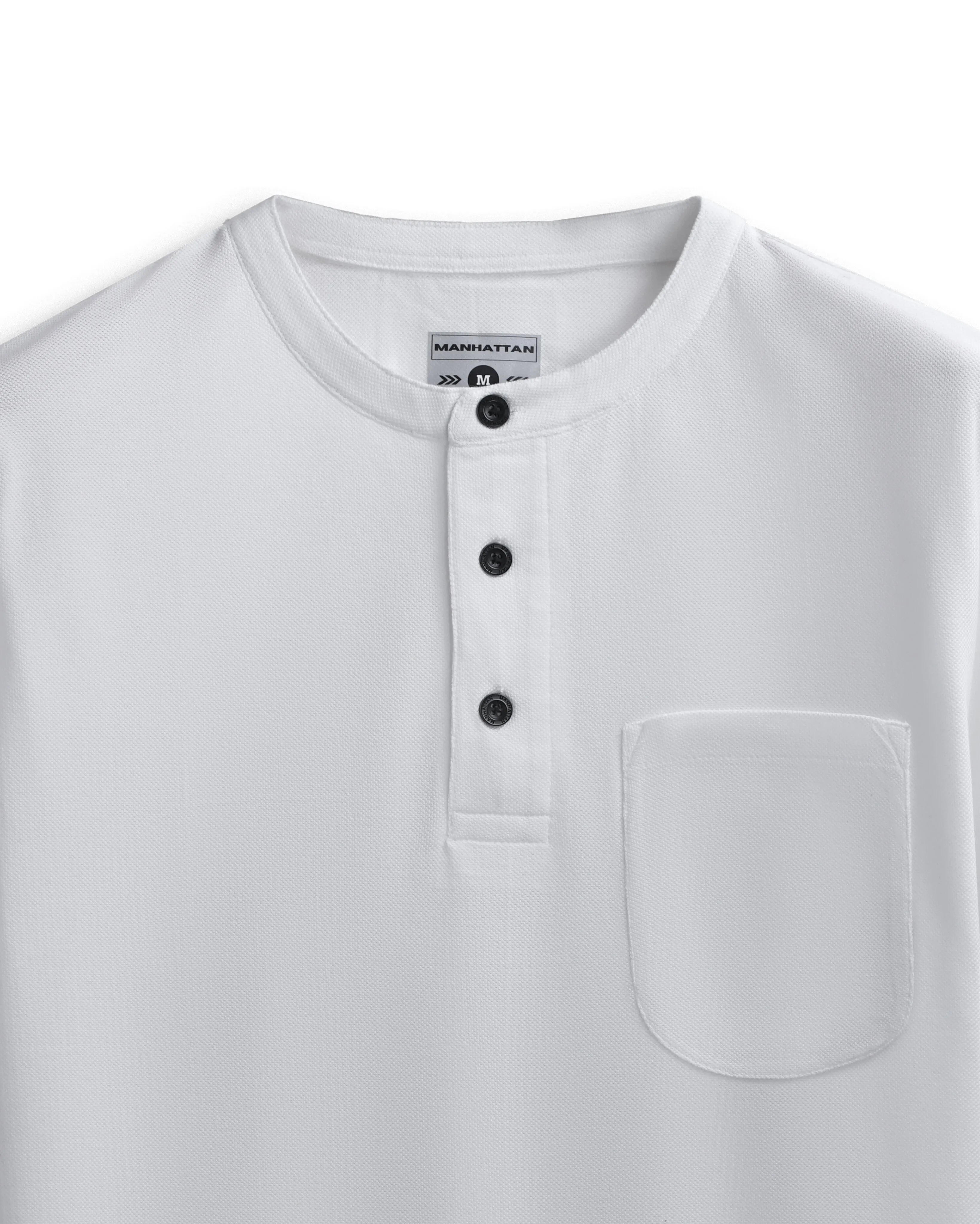 Pure Cotton Henley Pocket T shirts (White)