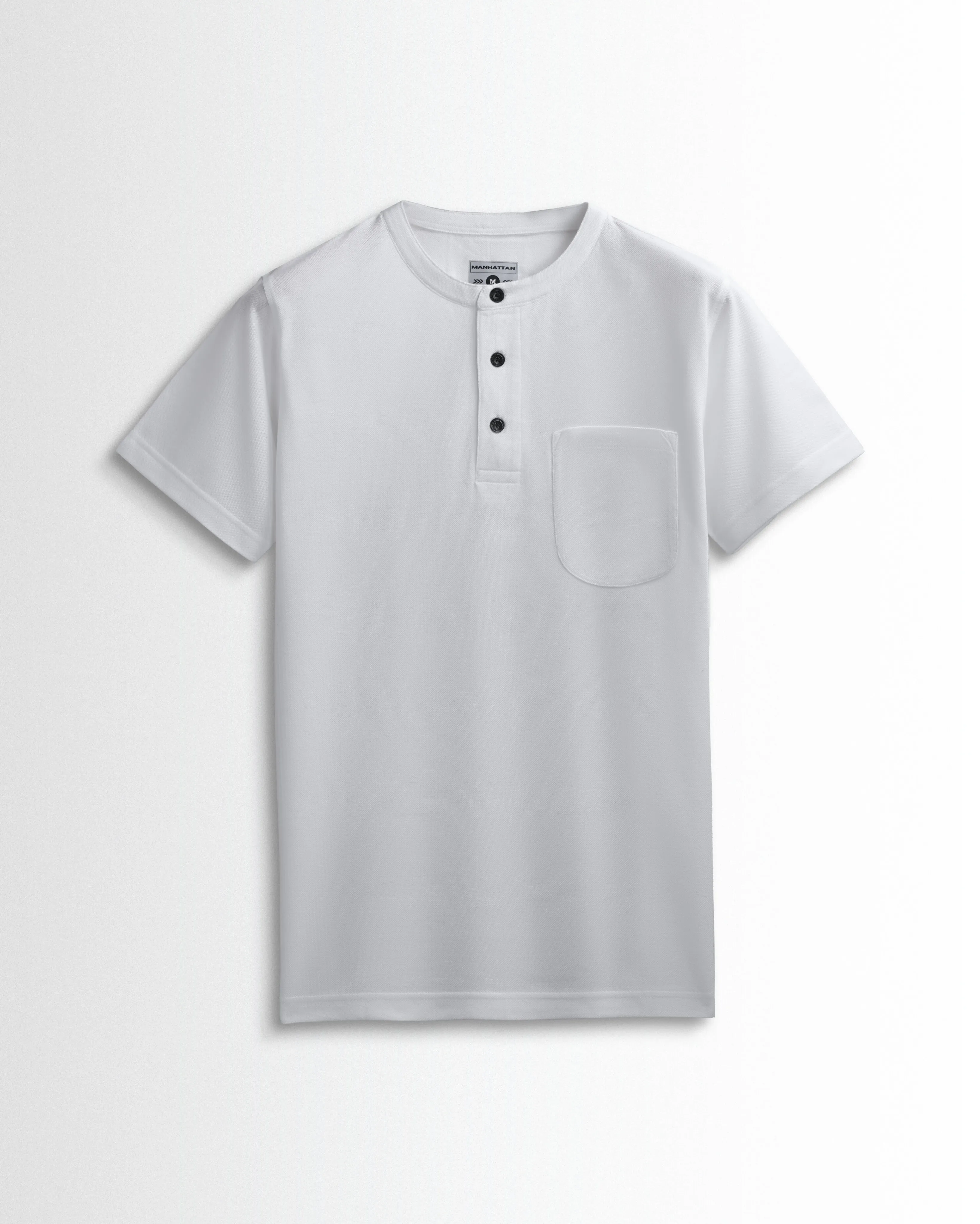 Pure Cotton Henley Pocket T shirts (White)