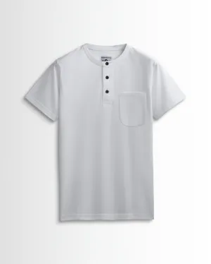 Pure Cotton Henley Pocket T shirts (White)