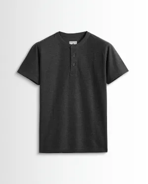 Pure Cotton Henley Without Pocket T Shirt (Dark Grey)