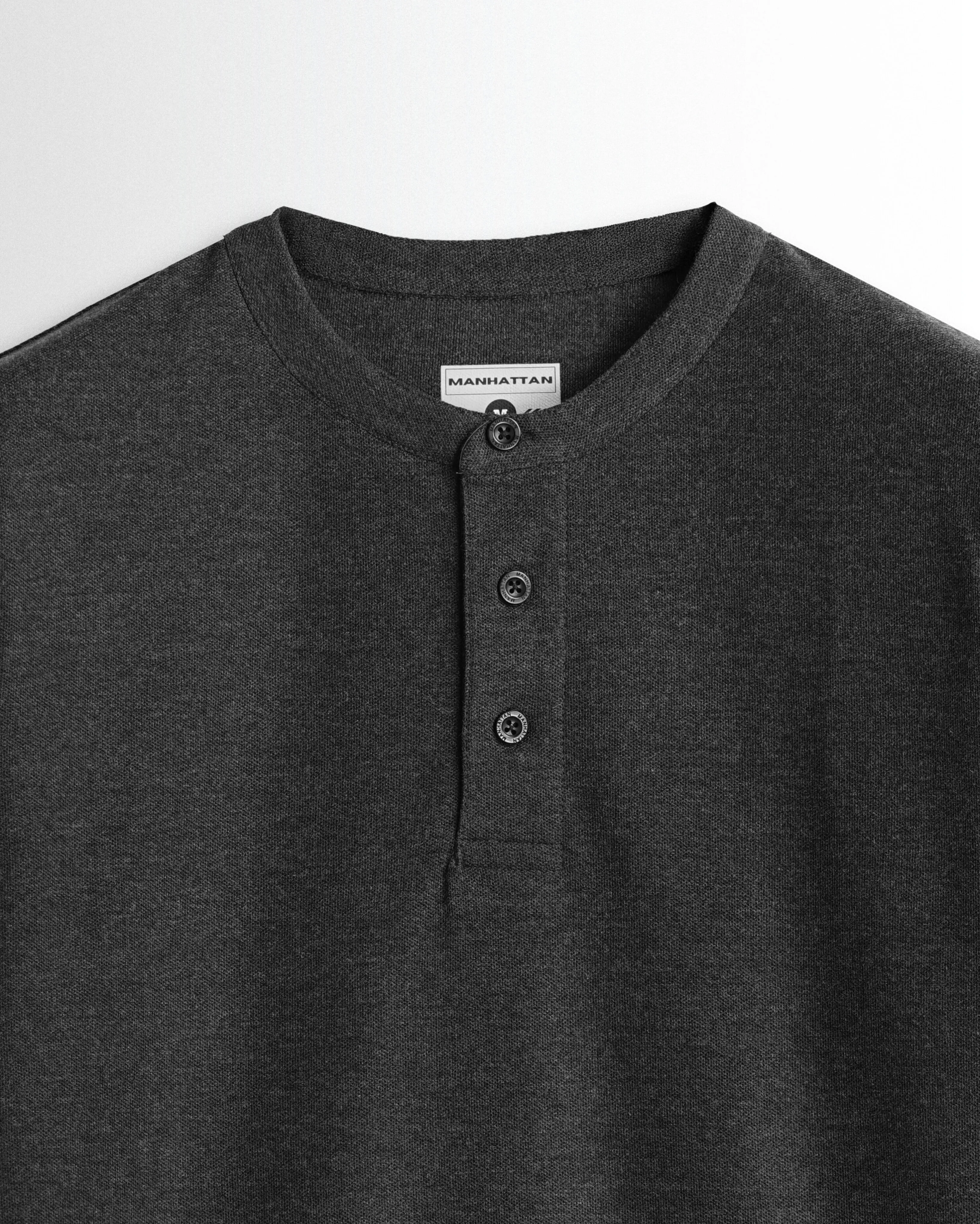 Pure Cotton Henley Without Pocket T Shirt (Dark Grey)