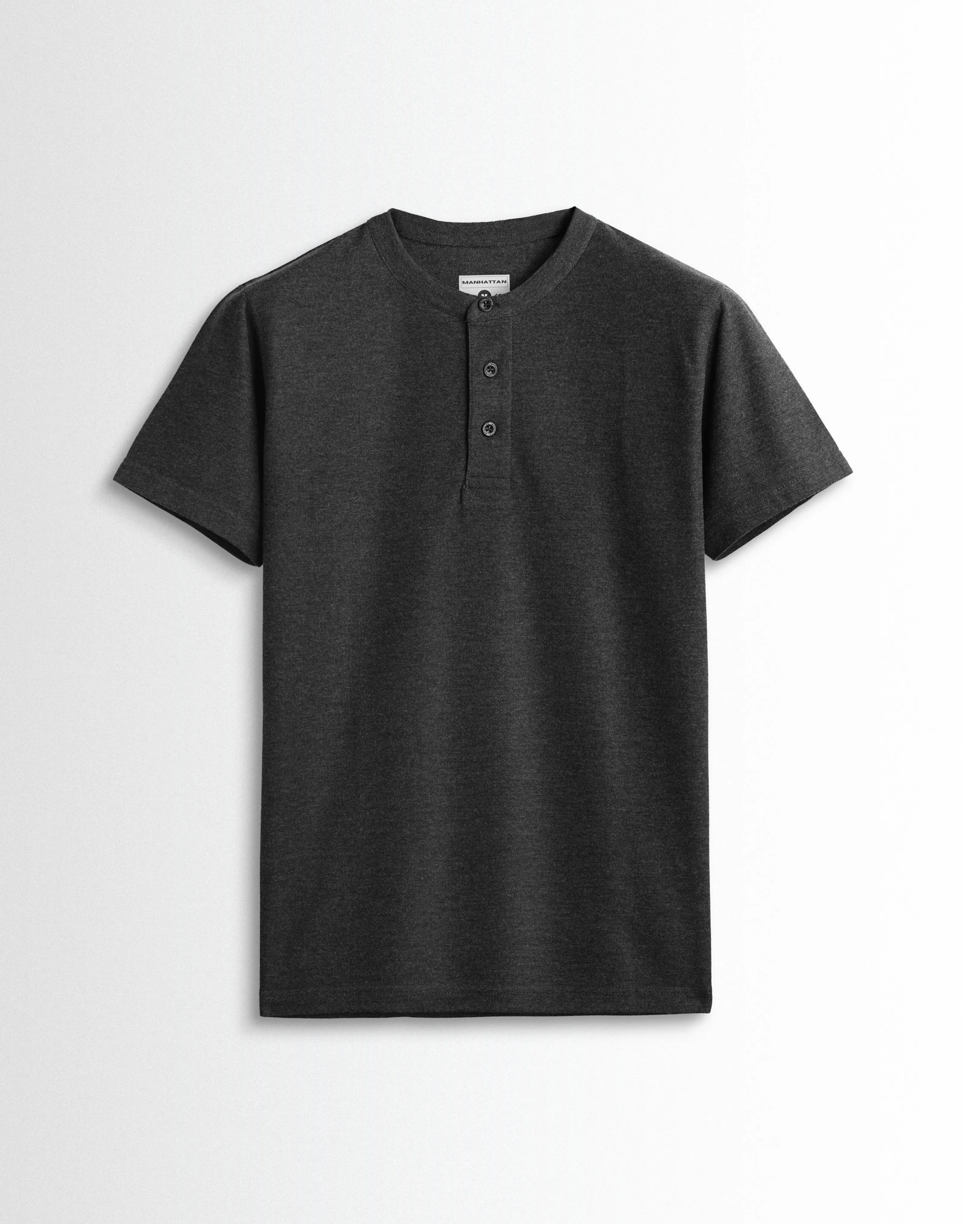 Pure Cotton Henley Without Pocket T Shirt (Dark Grey)
