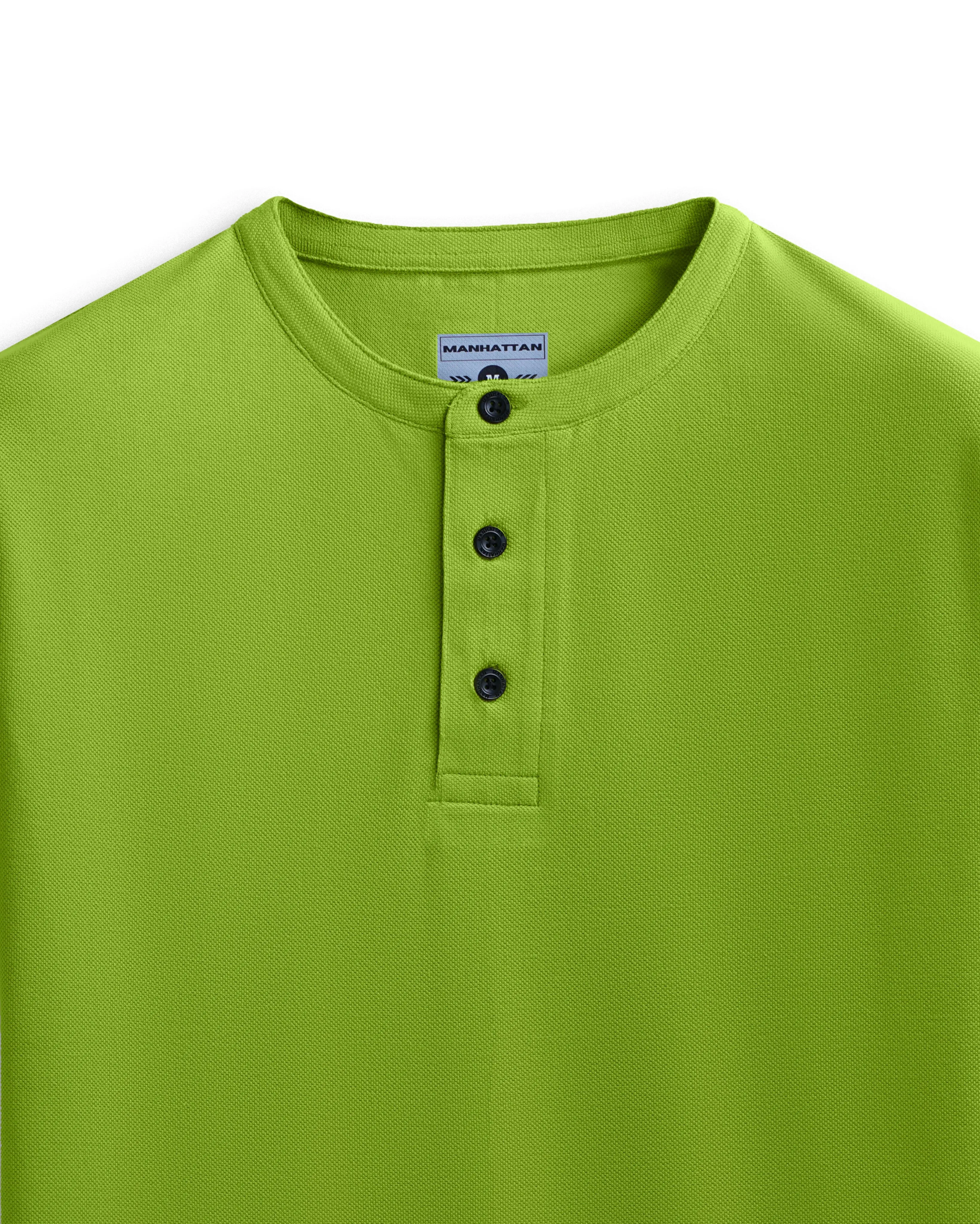 Pure Cotton Henley Without Pocket T Shirts (Apple Green)
