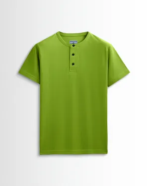 Pure Cotton Henley Without Pocket T Shirts (Apple Green)