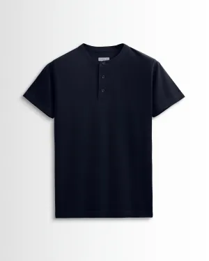 Pure Cotton Henley Without Pocket T Shirts (Navy)